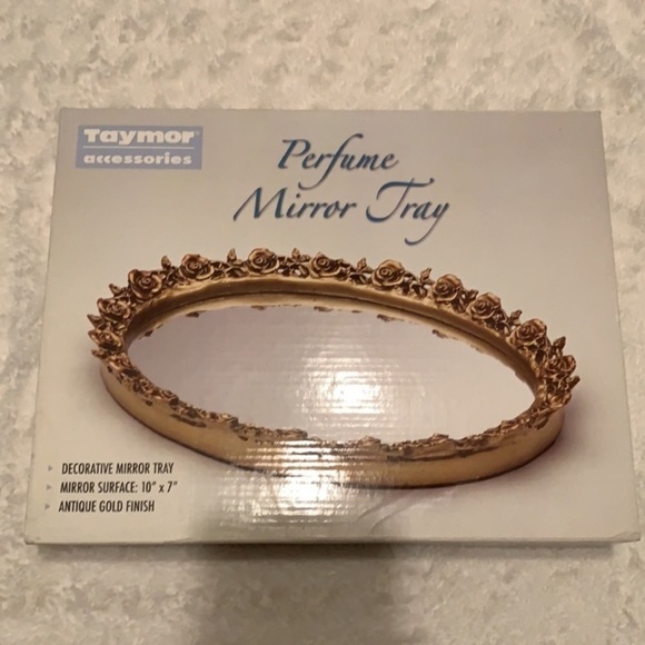 Perfume mirror tray gold decorative tray size 10” x 7” antique gold finish new - Picture 7 of 8